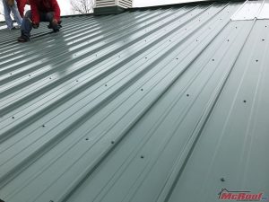 Workers Completing Residential Metal Roof Installation